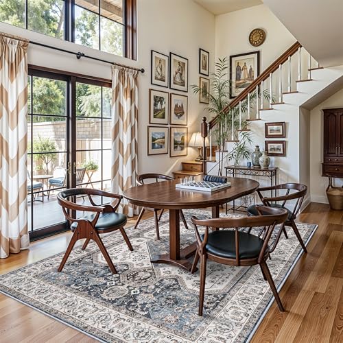 RUUGME Washable 6x9 Area Rug - Vintage Area Rugs with Non Slip Backing Stain Resistant Carpet for Bedroom Dining Room Indoor Soft Carpets Home Decor Mat for Bathroom 6x9 Navy