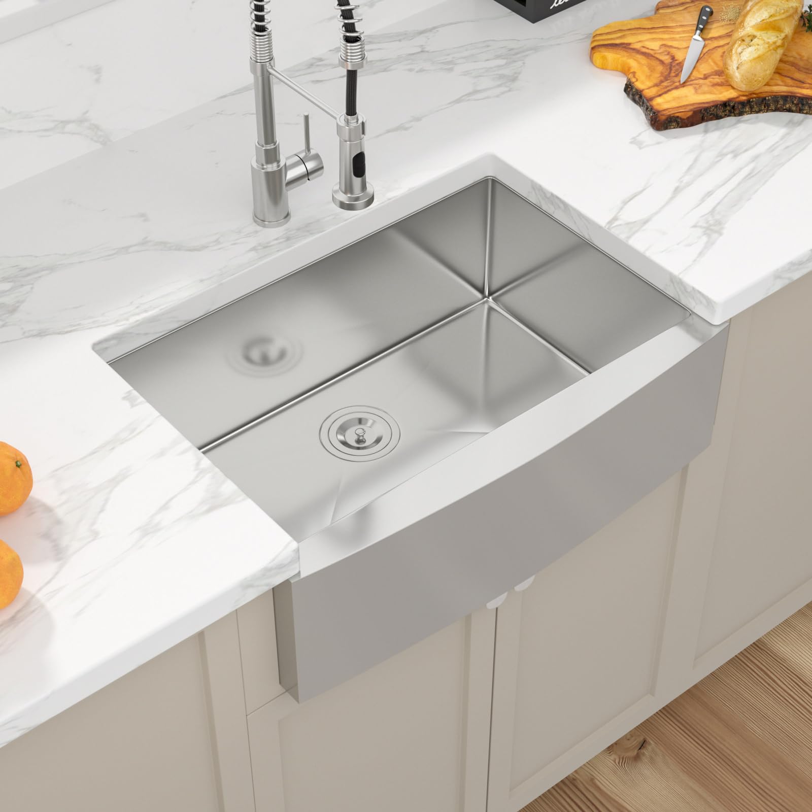 Sarlai - Delantal para fregadero de granja de acero inoxidable de calibre 16, de 27 pulgadas