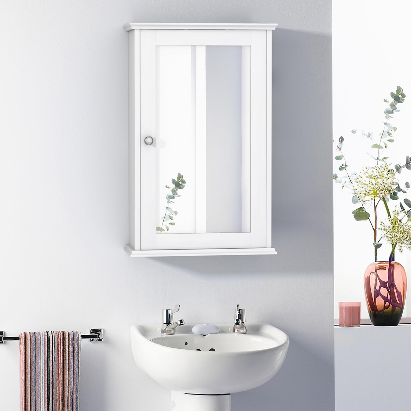 COSTWAY Armoire de Salle de Bain avec Miroir, Armoire Miroir Murale à 2 Niveaux, pour Pharmacie, Salle de Bain, avec Etagère Réglable (Blanc)