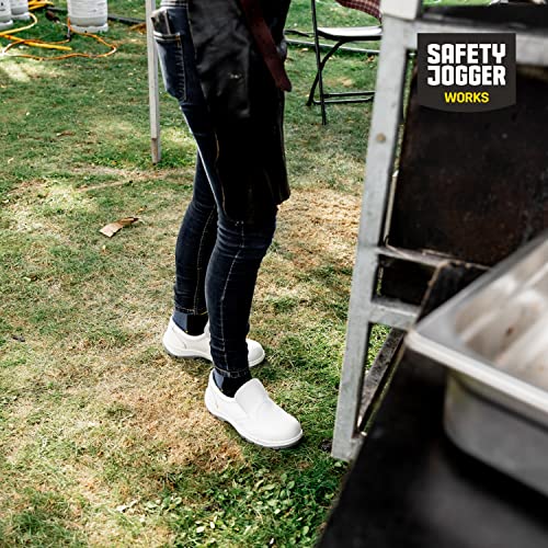 SAFETY JOGGER Stahlkappen Sicherheits S2 Clog 42 EU - X0500 - Professioneller Arbeitsschuh für Damen oder Herren im Leder, ohne Schnürsenkel, ideal für die Küchen- oder Lebensmittelindustrie, Weiß