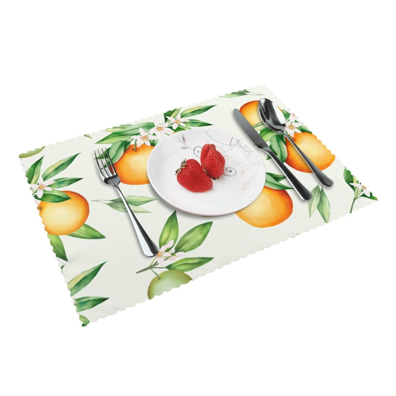 Yellow Blossom And Orange Fruits Printed Placemats Set of 4 PCS Washable Placemat for Kitchen Table Heat-resistant Table Mats 45x30 CM