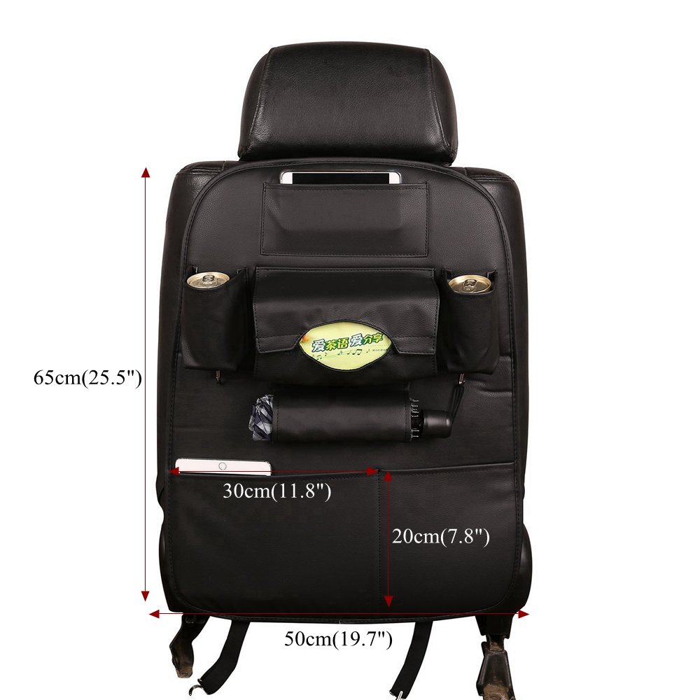 HCMAX 2 Pack Car Seat Back Organizer Pocket Backseat Protector Storage Kick Mat Ipad Mini Holder Iphone Cup Holder Umbrella Tissue Box Great Travel Accessory PU Leather Red