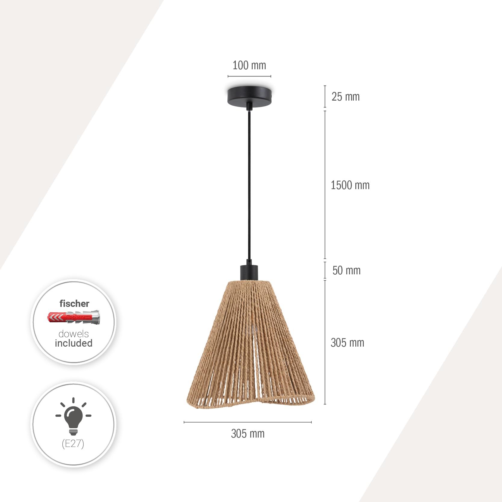Lampada A Sospensione LED Stile Boho | Paralume In Carta Per Soggiorno E Cucina, E27 Nero - Foto 3