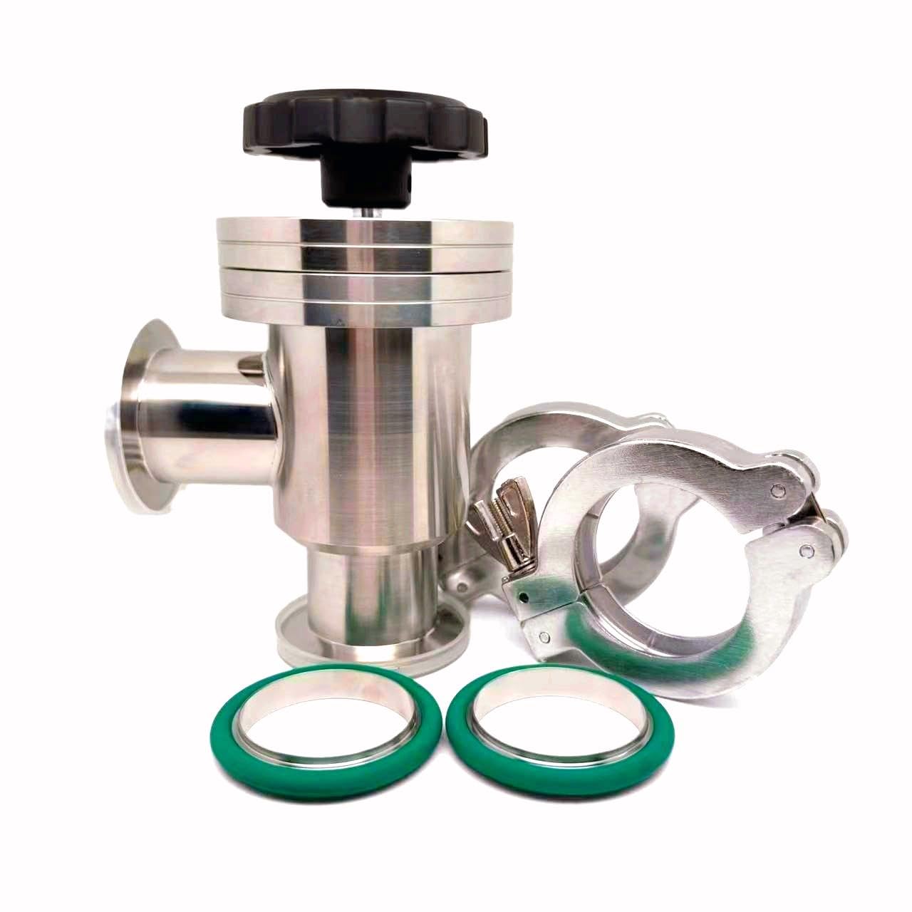 bmotiontech Manual Right Angle Bellow Seal Valve, with ISO-KF KF40 Flange + 2 Sets Aluminum Wing nut Clamps + Centering Rings + FKM O-Rings (KF40 90°