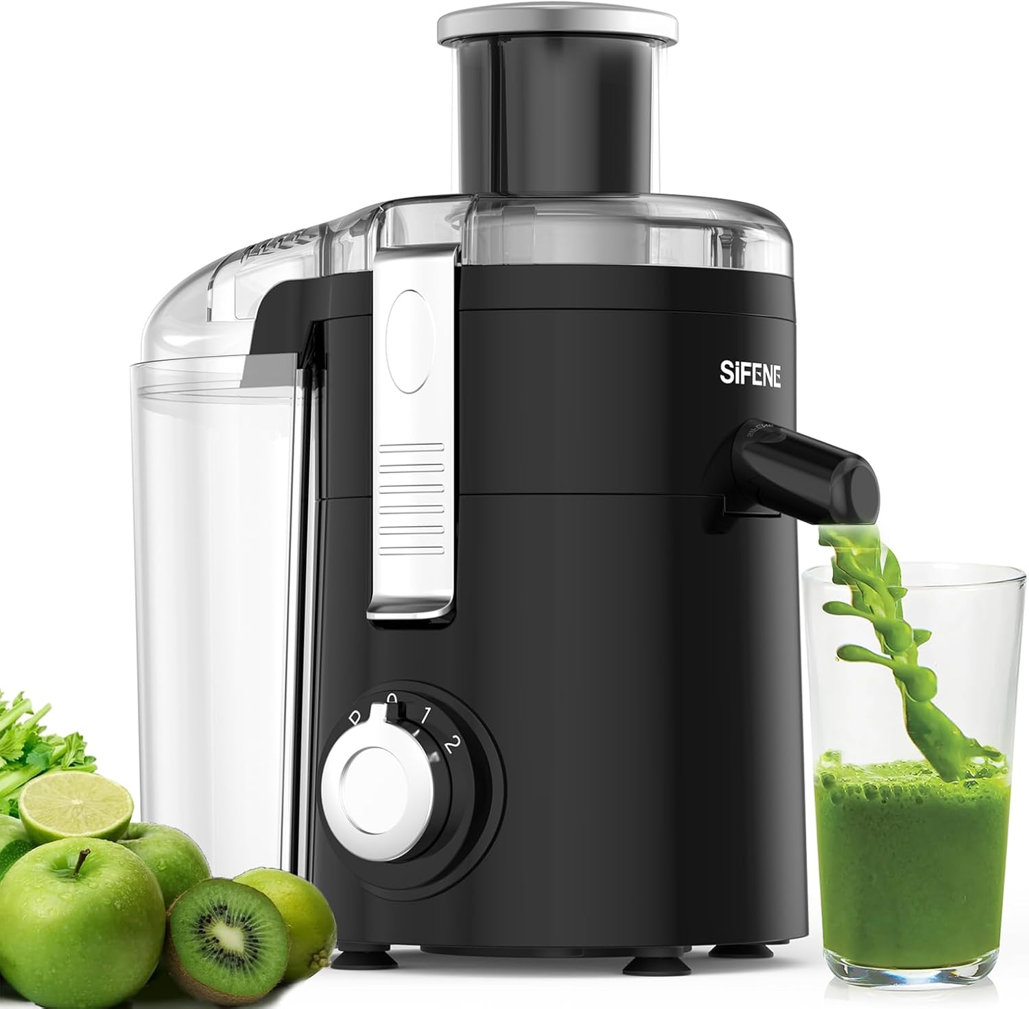Juicer Machines, SiFENE Compact Centrifugal Juicer Extractor, Juice Maker for Vegetable and Fruit with 3-Speed Setting, BPA Free, Easy to Clean, Black