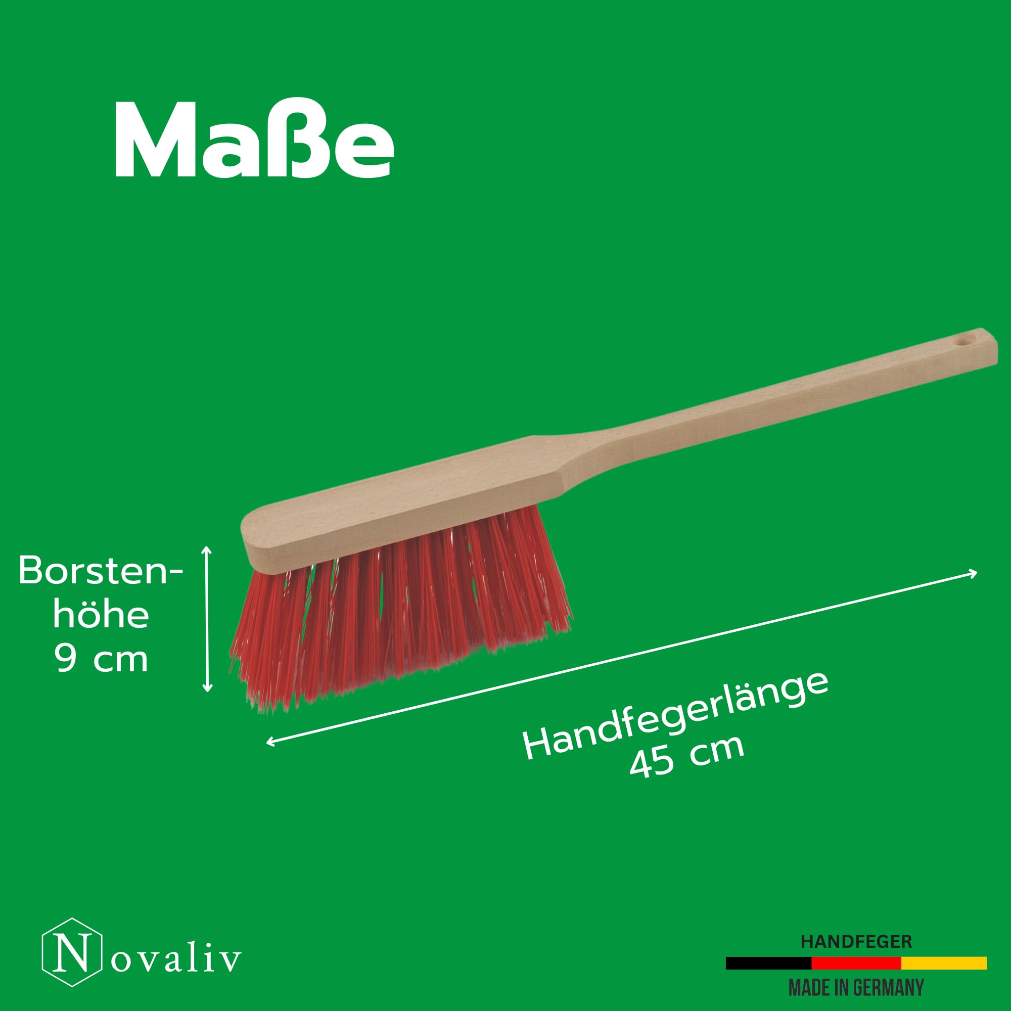 Novaliv 3X Handfeger mit langem Stiel I 45 cm I Elaston I Schneebesen Holz Schnee Feger Kehrwisch dust Brush