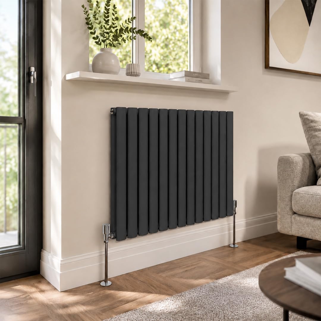 Built Right Oval Designer Radiator, Central Heating Radiator, Horizontal & Vertical Single or Double Panel Oval Tube Radiator, White or Anthracite, Multiple Sizes (Anthracite, 600 x 780 - Double)