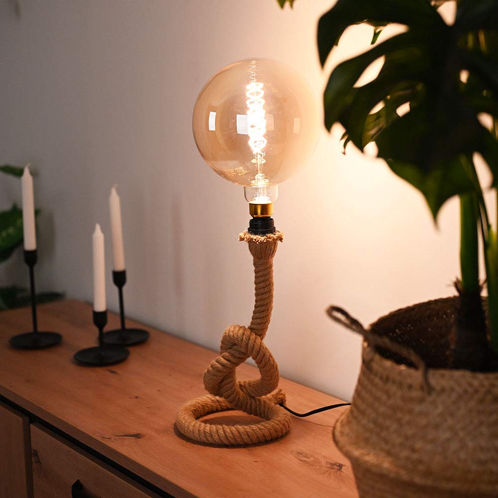 Schreib Nacht Tisch Leuchte RETRO Seil Wohn Ess Zimmer Beistell Beleuchtung Vintage Design Lese Lampe