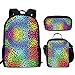 Howilath Leopard Rainbow Teenager Girls Backpack Canvas Rucksack School Book Bag with Pencil Case Lunchbox, Cheetah Spot 17 Inch Backpack for Kids Teen Girls School Student Bookbag Set