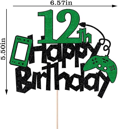 Miniatura 4 de Dcokska Decoración para pastel de cumpleaños número 12, controlador de juego con purpurina, decoración de pastel de feliz cumpleaños, suministros de
