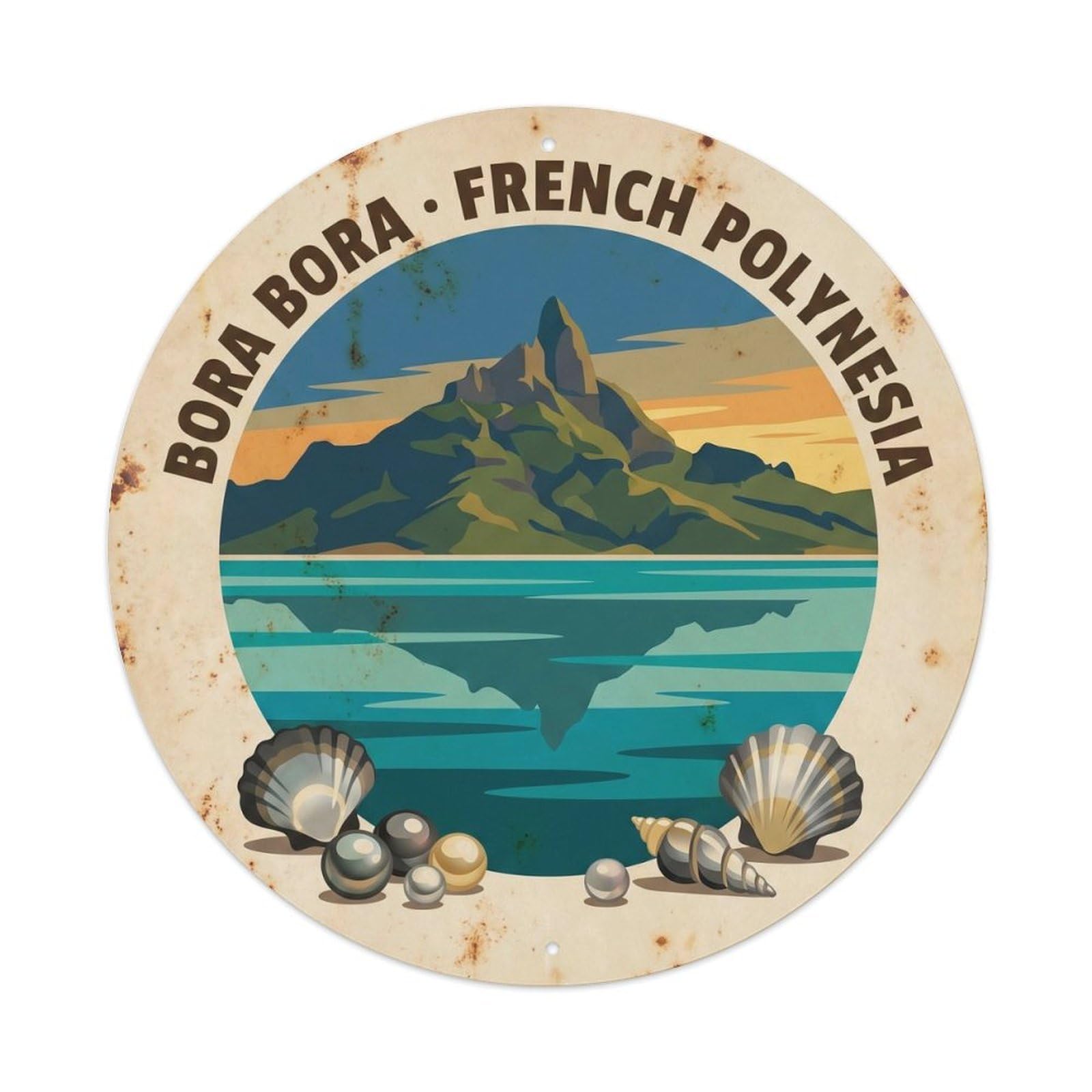 Olyhtr 8X8inch Classic Style Borabora Otemanu Black Pearl Lagoon Vintage Metal Tin Sign