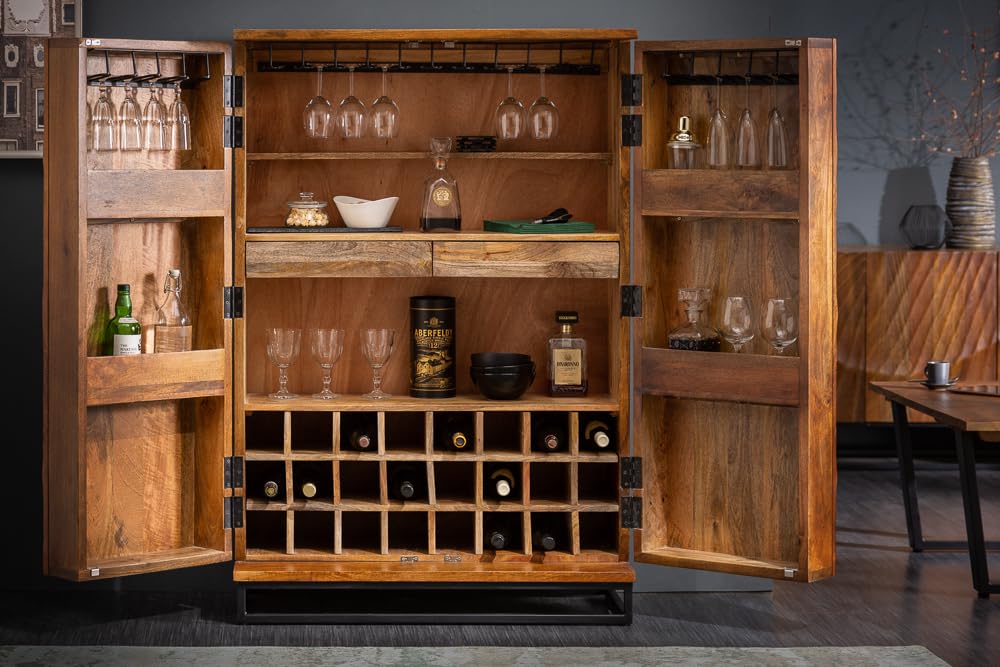 Barschrank SCORPION - 141cm - braun - Mangoholz handgefertigtes Unikat