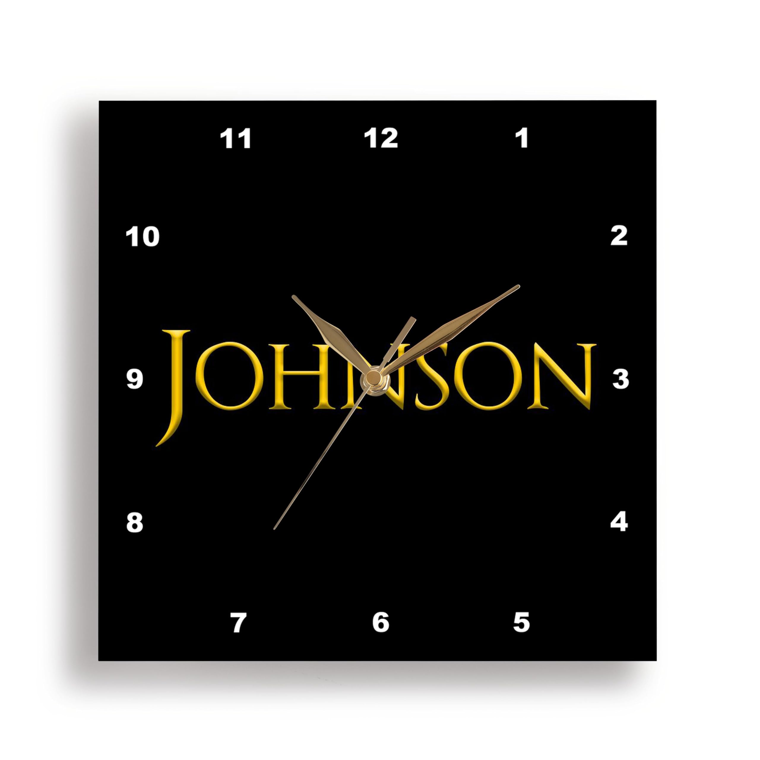 3dRose Wall Clock Silent - 15 inch - Johnson Popular Baby boy Name in America. Yellow on Black Gift, Charm - Alexis Design - Popular Male Names in USA