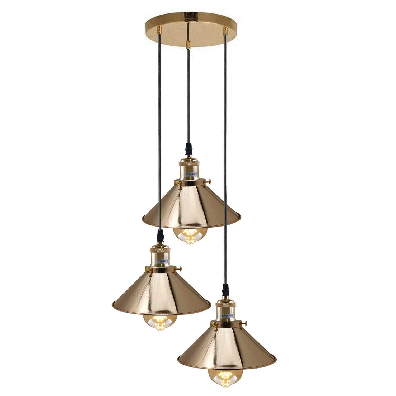 Dc Voltage French Gold 3 Light Pendant Light E27 Adjustable
