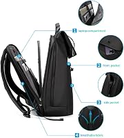BANGE 2888 Roll Top Hátizsák 15,6" Laptophoz - Vízálló, Lopásbiztos Táska Utazáshoz, Túrázáshoz, Iskolába és Munkába - Fekete 4