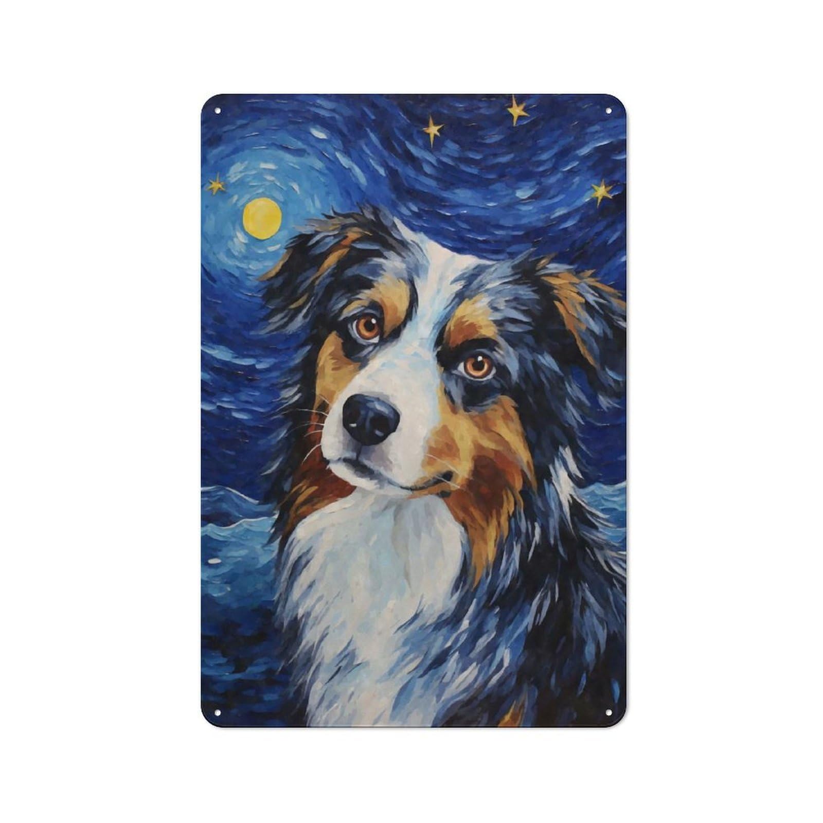 Junmoney Style-7 For Garage Or Workshop, Australian Shepherd Night Rustic Metal Plaque 30X20cm, Suited To Wall Displays In Garages And Tool Rooms
