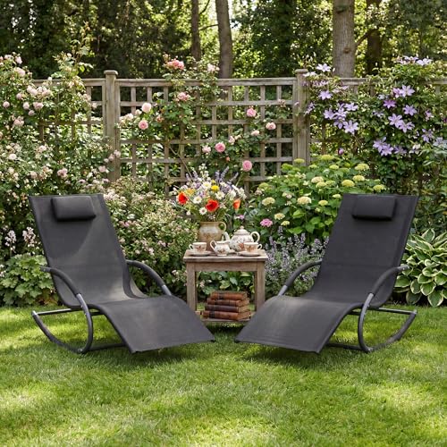GarveeHome Outdoor Lounge Chair, Adjustable Patio Chaise Lounge with Pillow 2 PCS, All-Weather Steel Frame & Breatha