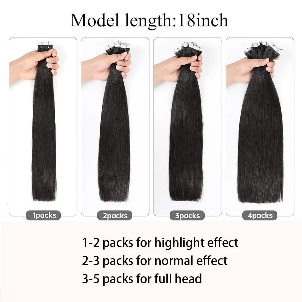 Echthaar-Extensions, selbstklebend, 20 Stück, 50 g, langes und gerades Klebeband, Remy-Extensions, natürlich, nahtlos, für Damen, unsichtbares Haar, 66 cm