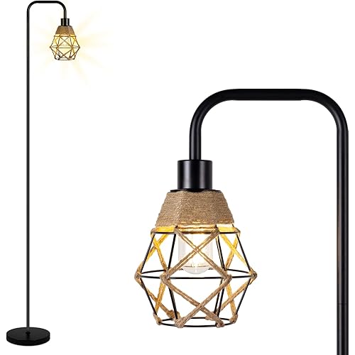 Floor Lamp, Standing Lamp with 9w Led Bulb, ETL Certified E26 Socket, Hemp Rope Design for Decorative Lighting, Modern Tall Lamp for Bedroom, Kids Room, Reading, Dorm