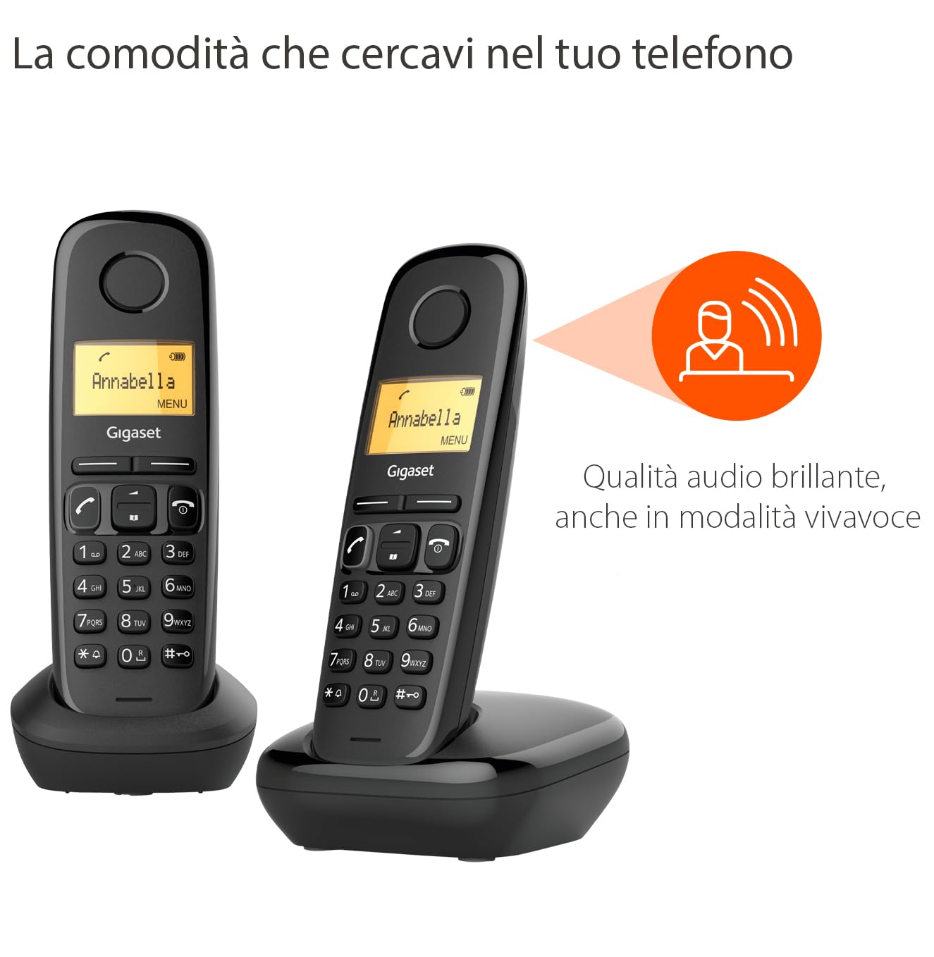 Gigaset A170 Duo - Due Telefoni Portatili, Display Illuminato - Facile da Usare - Installazione Facile, Chiamate Interne, Trasferimento di Chiamata, Nero [Versione Italiana]