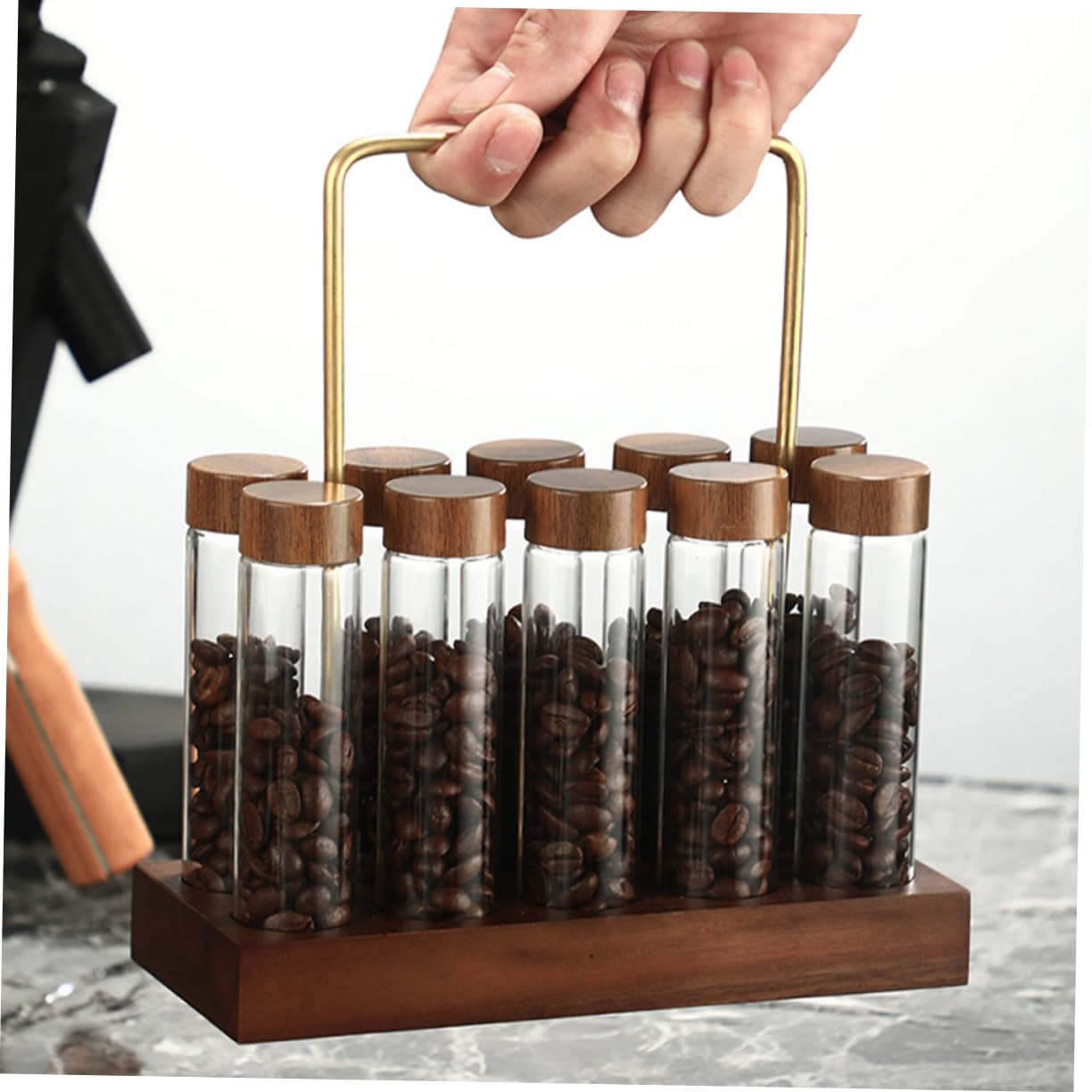 Kaffeebohnen Glas Aufbewahrungsröhrchen mit Holzständer Luftdicht 10 Stück Reagenzgläser Behälter für Kaffee und Küche