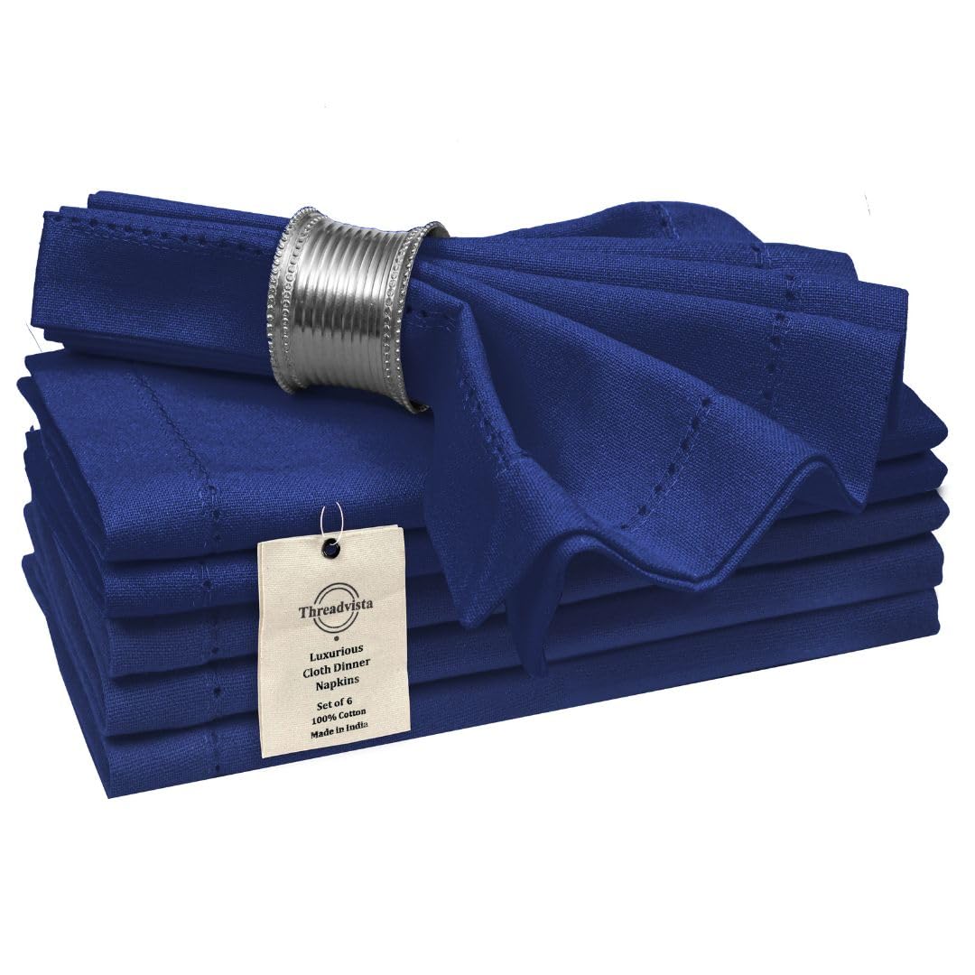 Threadvista 100% Cotton Hemstitch Cloth Dinner Napkins Set of 6 - Perfect for Dining Special Occasions Wedding Holidays Easter Christmas - Soft