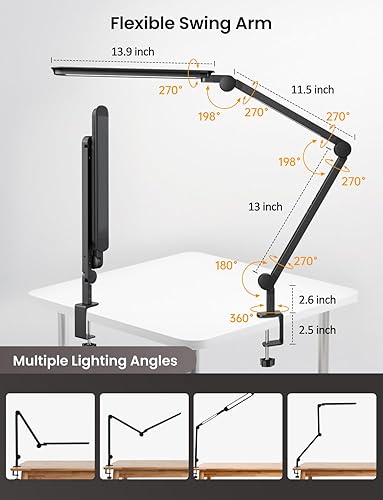 Miniatura 5 de Lámpara de escritorio LED con abrazadera, lámpara de escritorio de arquitecto con control remoto, luz de escritorio flexible con doble luz LED,