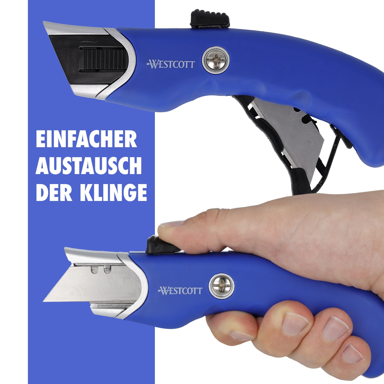 Westcott Sicherheits Cutter in Profi-Qualität 6 Stück | Sicherheitsmesser mit 19mm Trapezklinge | Inkl. 5 Ersatzklingen | Rückholfederung für maximale Sicherheit | Ergonomischer Griff | E-84048 00