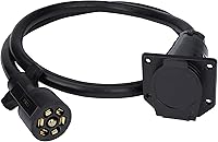 Vista 7 de Cable de extensión de remolque de 7 vías, 4 pies, conector de doble punta, resistente a la intemperie, enchufe de conector de cableado de 7 pines