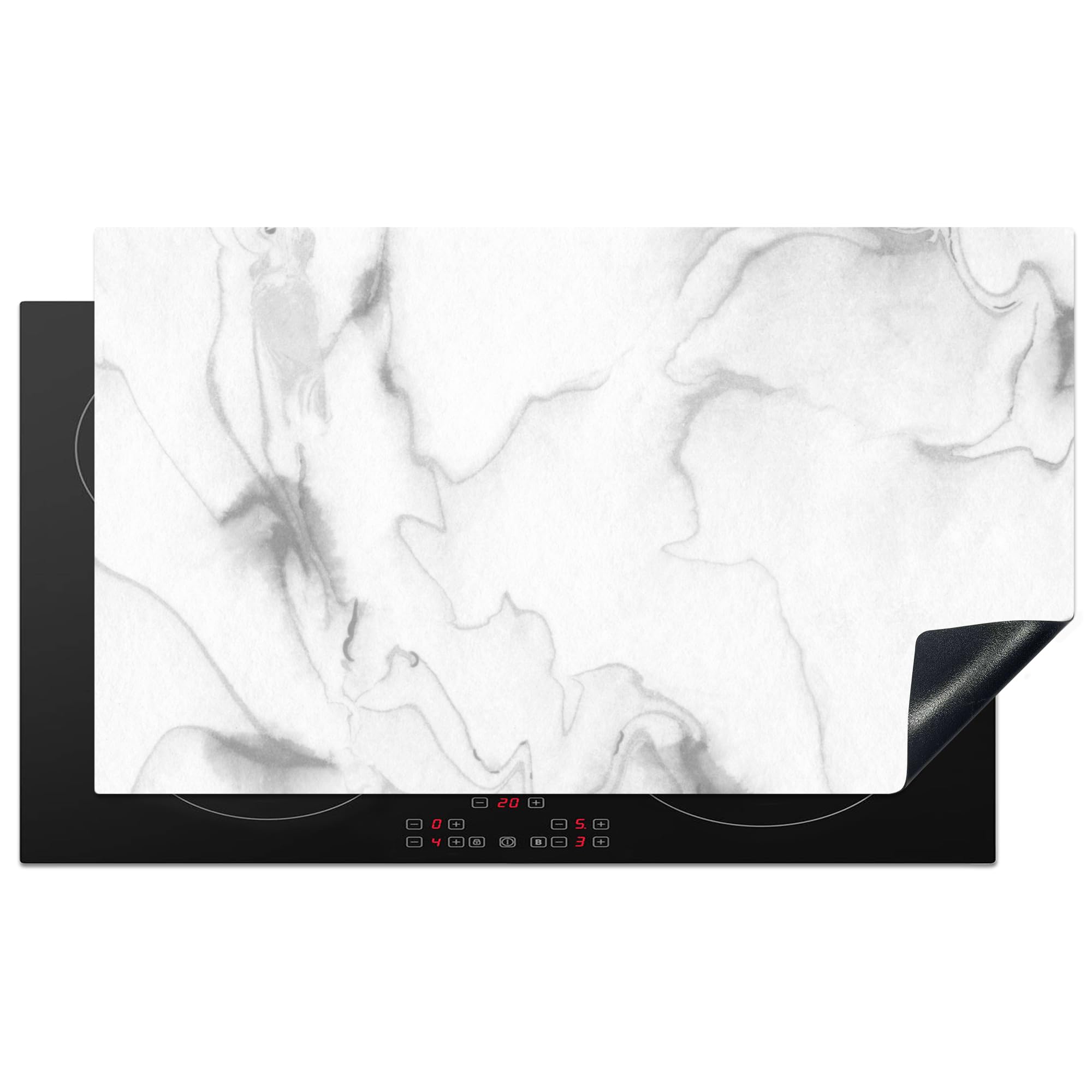 KitchenYeah© Induction Hob Cover Protector Mat 20.5"x35.4" / 90x52 cm Kitchen Universal Ceramic Covers for Electric Cookers Vinyl Marble - Grey - White - Abstract - Marble Look — image 1