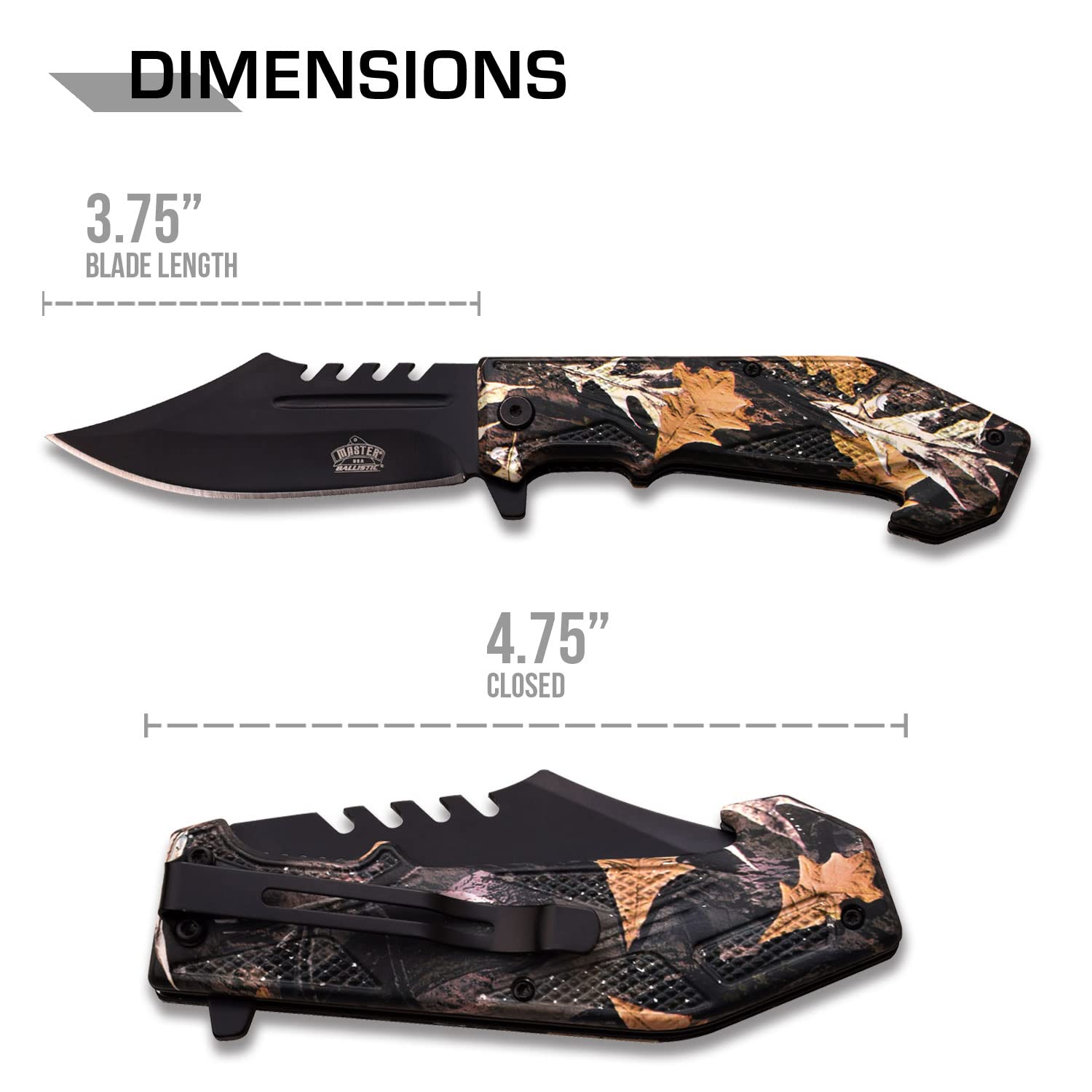 Master USA MU-A042BC Spring Assist Folding Knife, Black Straight Edge Blade, Camo Handle, 4.75-Inch Closed