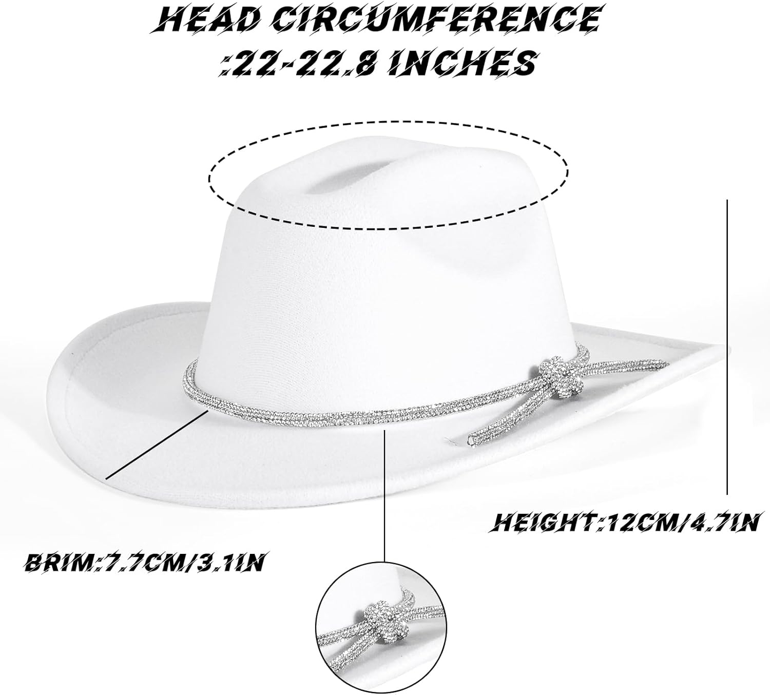 Womens Rhinestone Cowboy Hat Wide Brim Diamond-Glitter-Western-Cowgirl Hat Bling for Women - Image 5