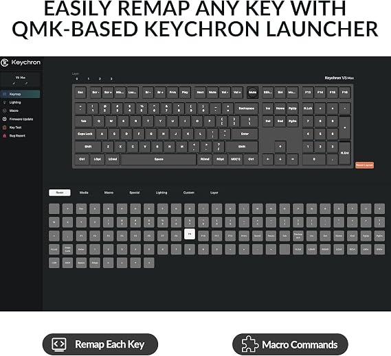 Keychron V6 Max Full-Size Wireless Custom Mechanical Keyboard - Gateron Banana Early Tactile Switch, QMK Programmable, 2.4 GHz/Bluetooth Connectivity (UK Layout) for Mac Windows Linux - Black