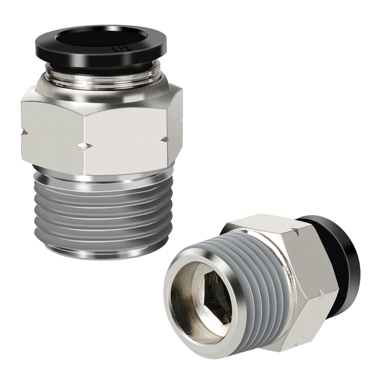 HOFUJNG Pneumatic Male Straight 1/2 Inch Tube OD x 1/2" NPT Push to Connect Fittings Mode PC1/2xN04(Pack of 2)