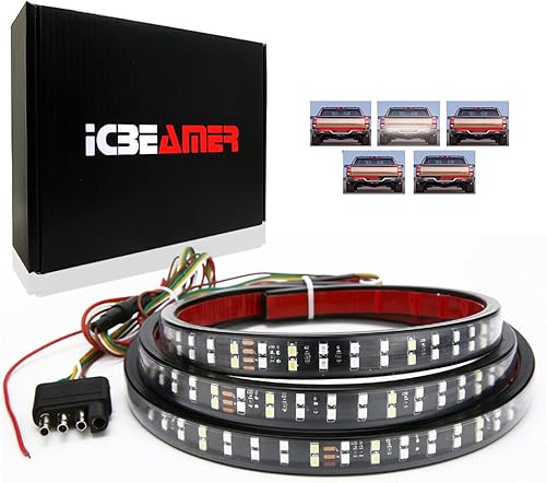 ICBEAMER Sola fila de 60 pulgadas LED 2 colores rojo blanco para recogercamión barra de luz de la puerta trasera barra de luz de la cama lateral