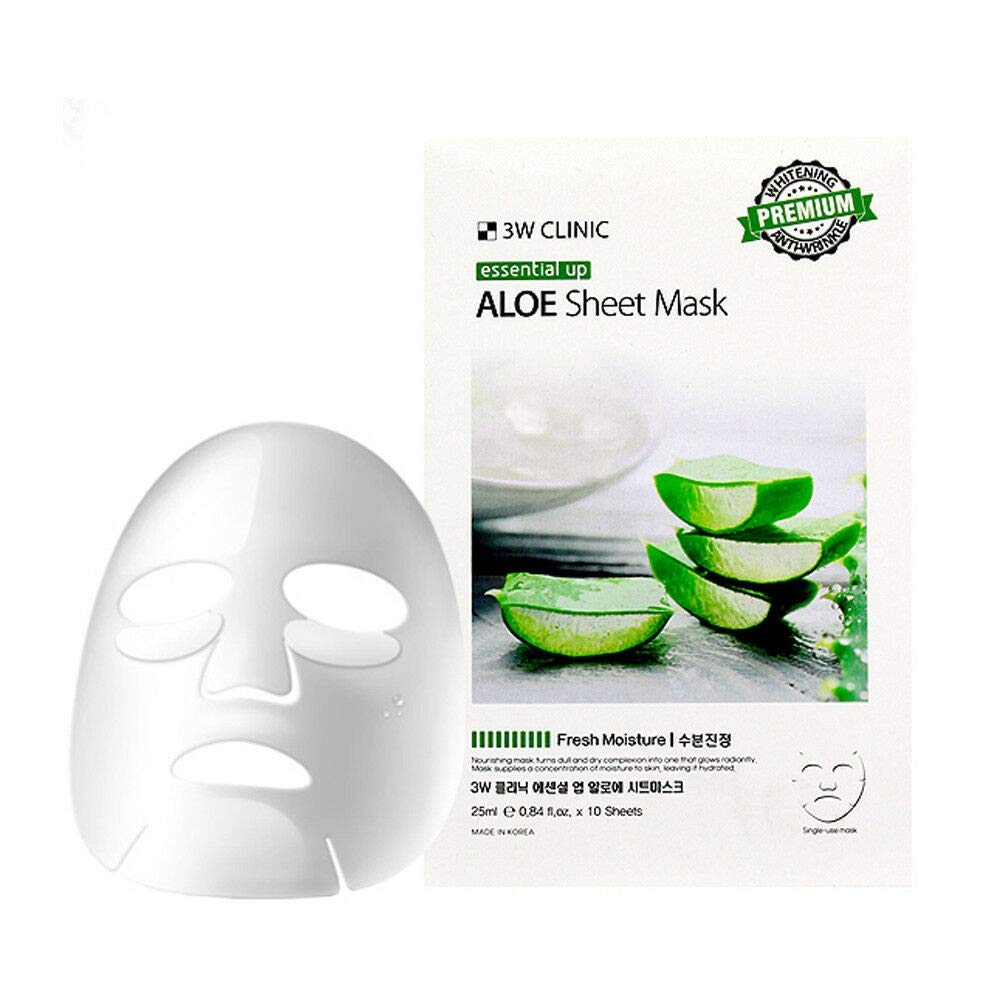 3W Clinic Essential Up Sheet Mask (25ml×10ea) Moisturizing, Nourishing, Skin Protection (Aloe)