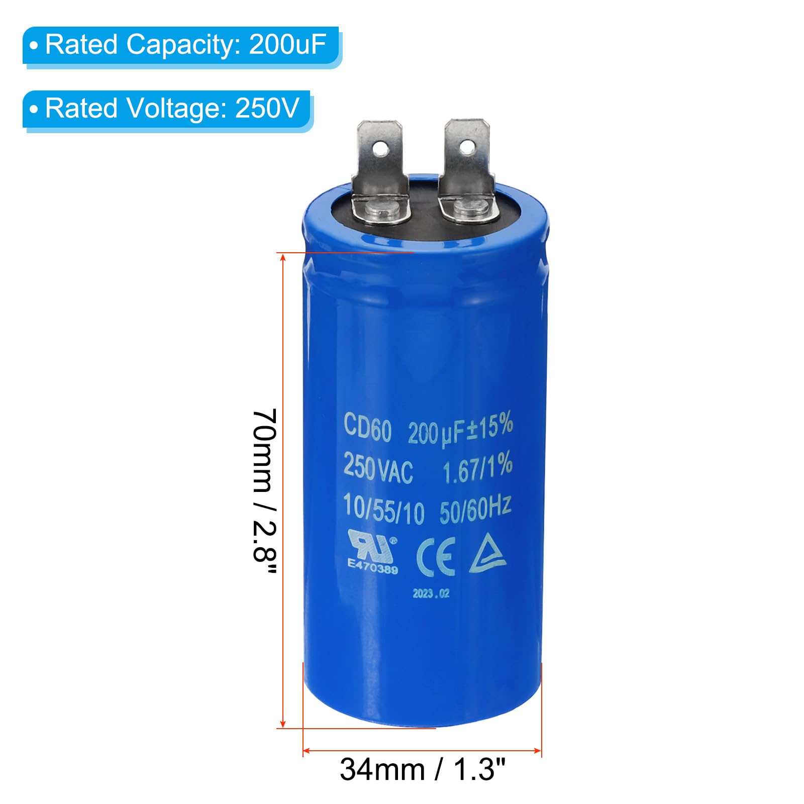 PATIKIL CD60 Marcia Condensatore, 200uF/MFD 250VAC 15% Tolleranza 50/60Hz Motore Avviamento Condensatore per Aria Compressore Motore Avvio Funzione