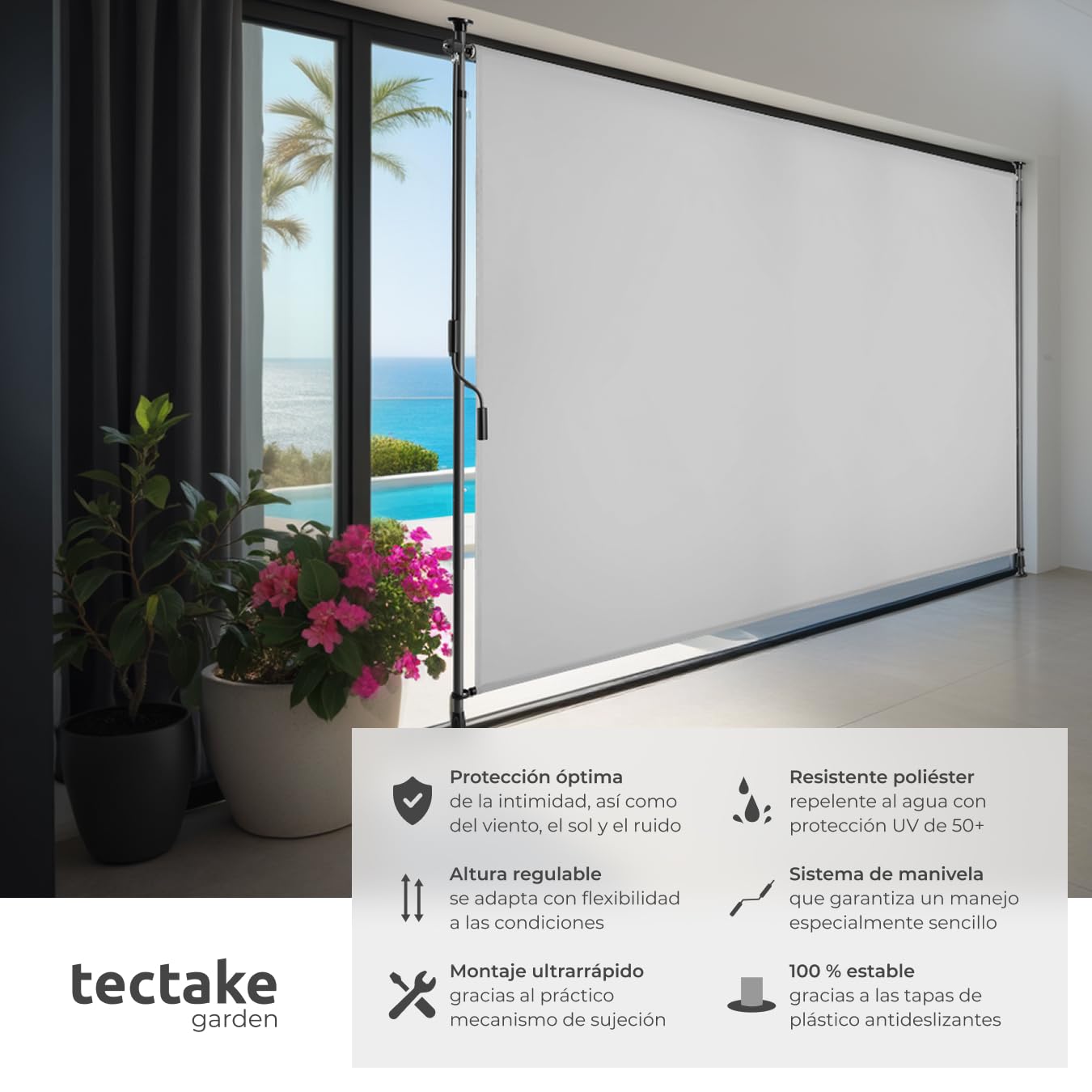 tectake® Toldo Vertical Exterior con Manivela, Estores Exteriores Jardín y Terraza Exterior, Toldos Exterior Terraza, Estructura Acero, Tela Toldo Impermeable, Toldos Jardin - 200x310 cm Gris Claro