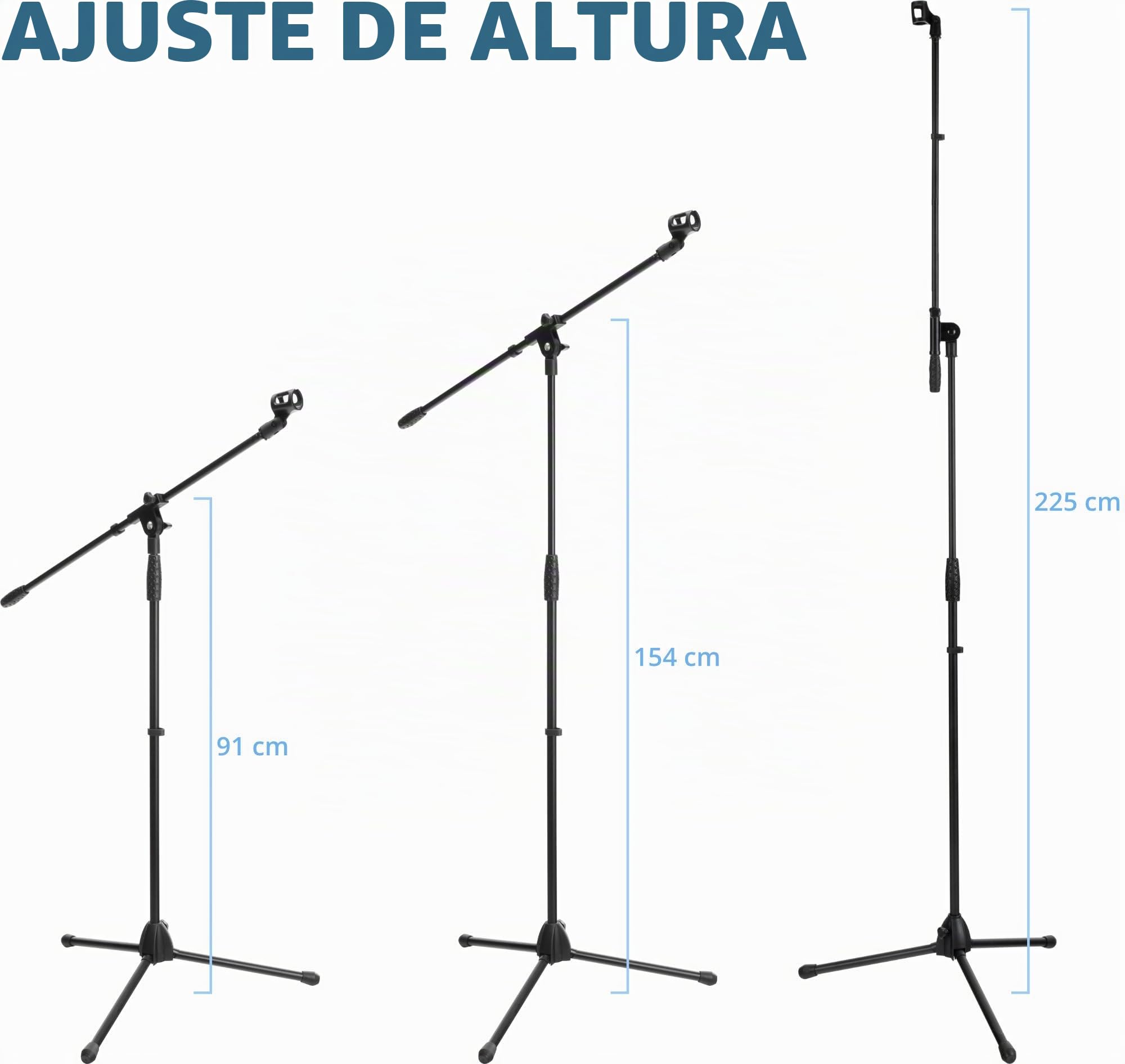 McGrey MBS-01 5x juego Soporte de Micrófono con brazo y pinza de micrófono (brazo giratorio, altura ajustable hasta 154 cm, trípode, abrazaderas de cable, longitud del brazo aprox. 75 cm) negro stand