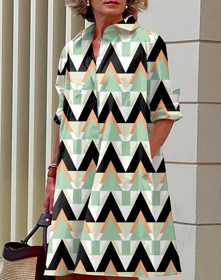 Womens 2025 Long Sleeve Button Down Shirt Summer Dress Casual V Neck Loose Fit Midi Shirt Dresses with Pockets - Image 2