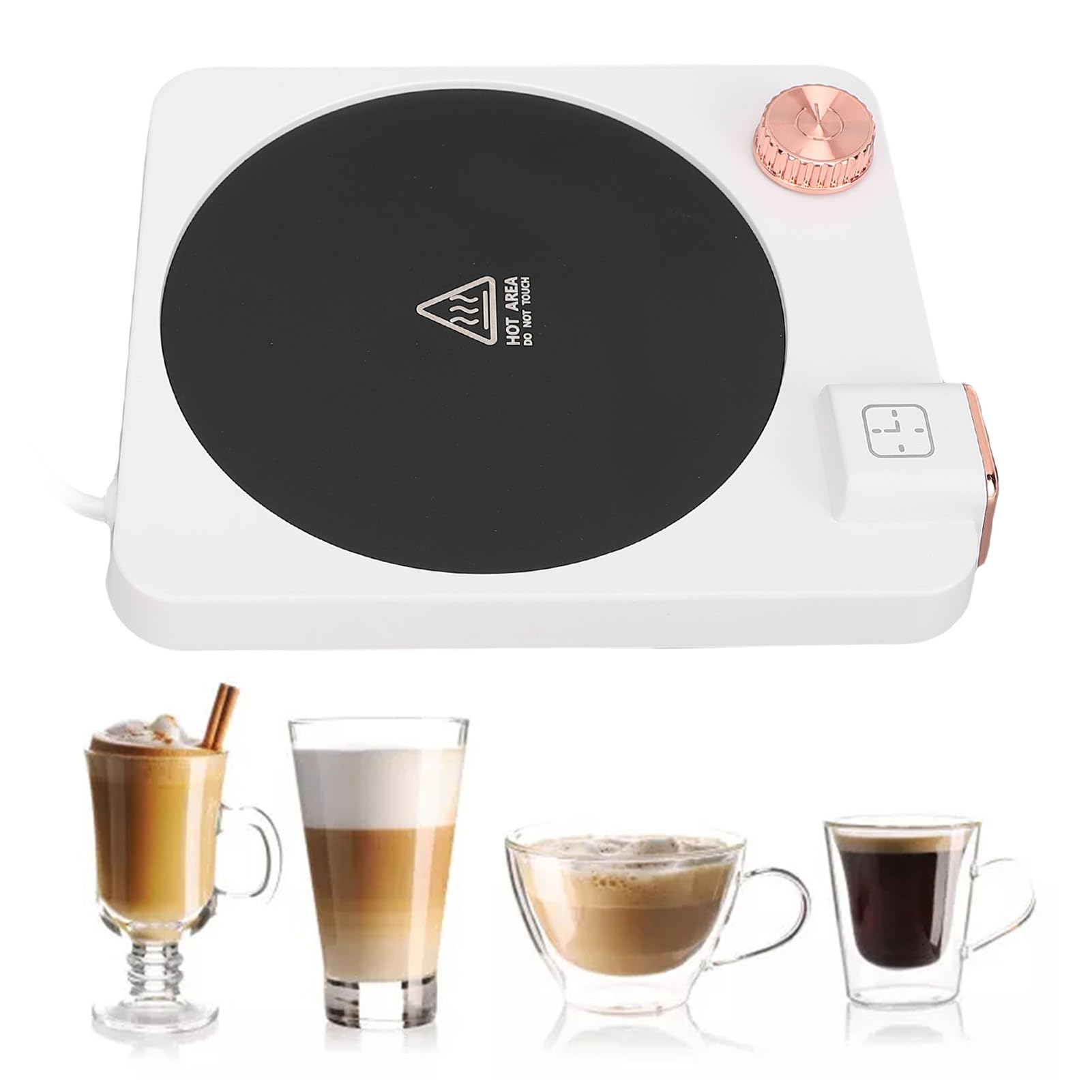 Calentador de café para Escritorio, Calentador de Tazas Eléctrico con Temperatura Ajustable 103-176°F y Temporizador de Apagado Automático Personalizado (2-12H), (Enchufe Europeo)