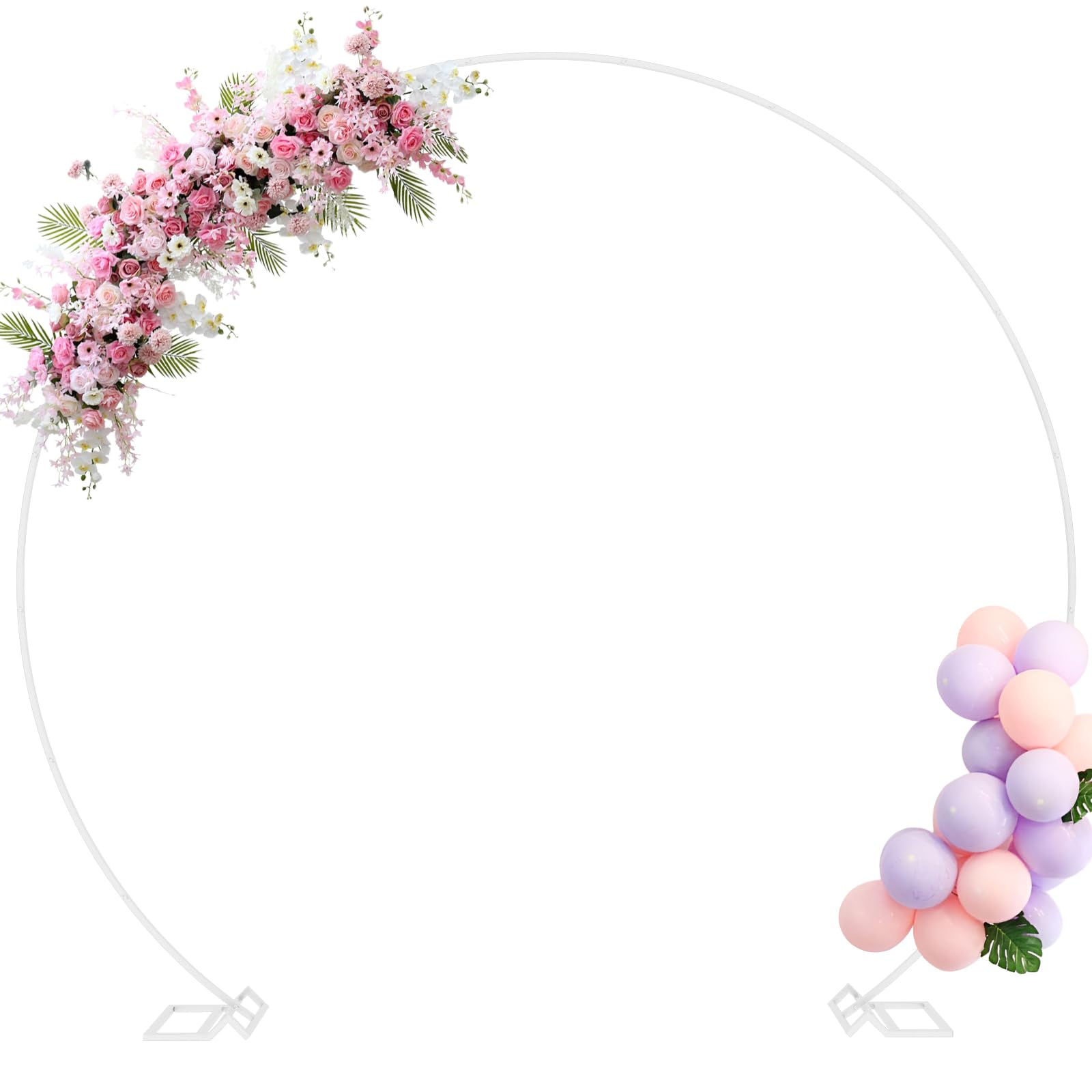 Fomcet Weißer Hochzeitsbogen aus Metall, runder Hintergrundständer, großer Kreis, Ballonbogen-Rahmen, Blumenblume für Jahrestag, Geburtstag, Party, Valentinstag, Zeremonie, Dekorationen