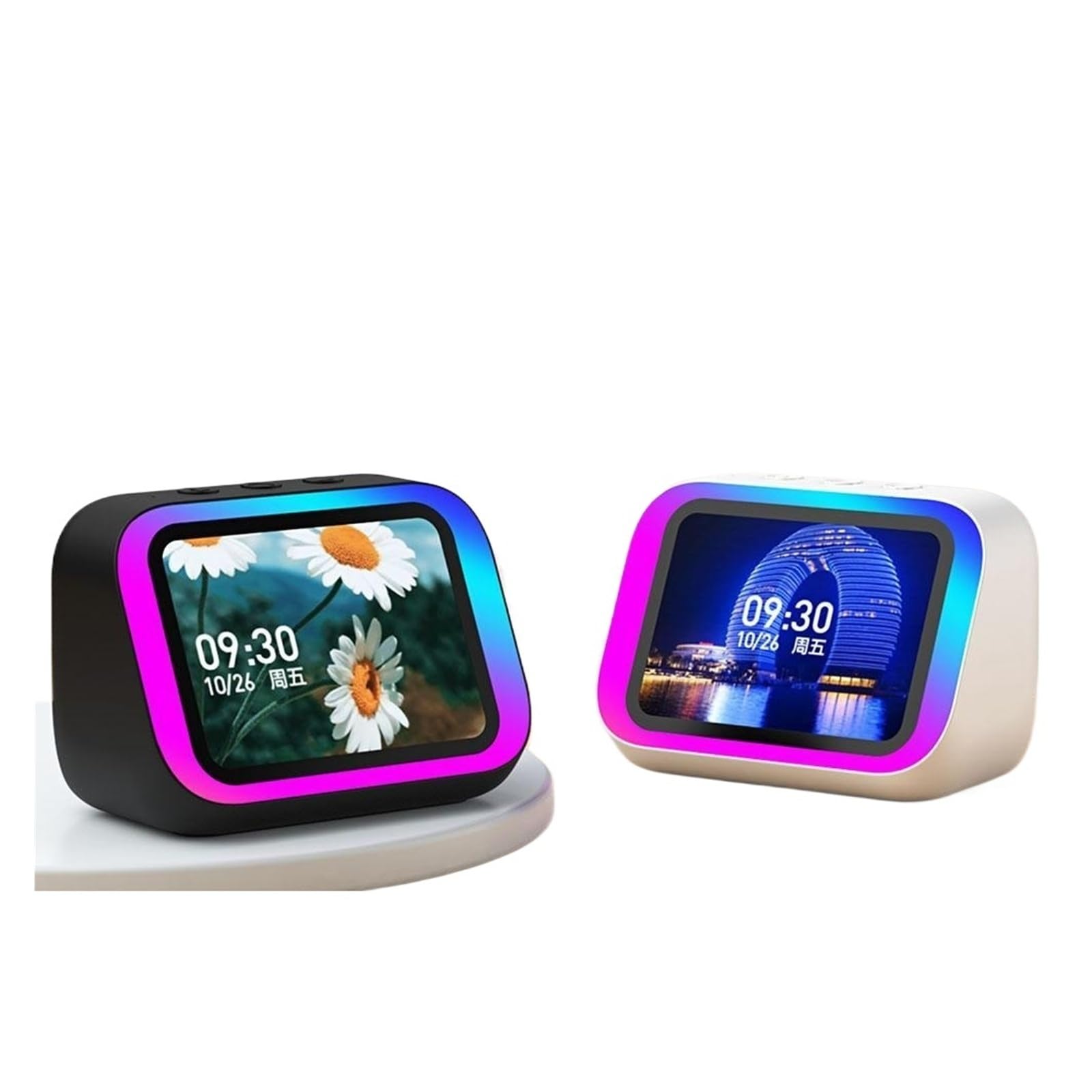 Altavoz inteligente con llamada de voz y pantalla HD, pantalla grande para álbum de fotos, reloj despertador inteligente, reproducción Bluetooth