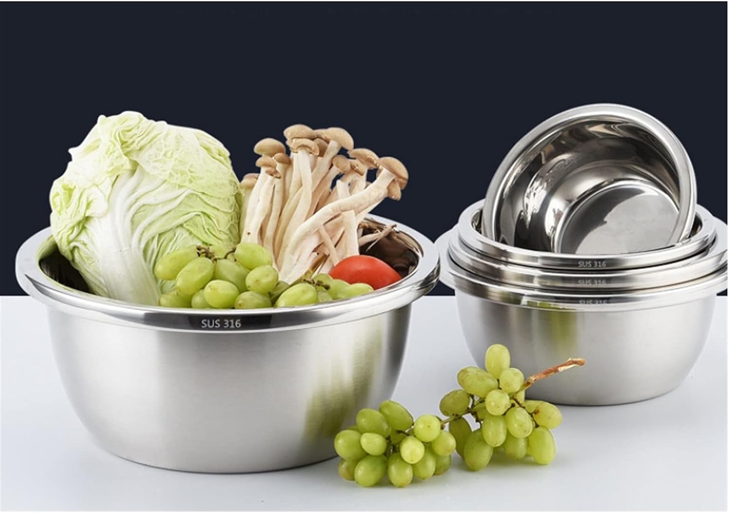316 Stainless Steel Mixing Bowls, Soup Basin 7 Piece Set for Space Saving Storage, Home, Refrigerator, and Kitchen Food Cooking Storage Bowl