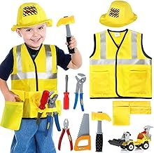 Tacobear Worker Costume Child Worker Construction Costume Child with Tools Toy Gift for Halloween Carnival Christmas
