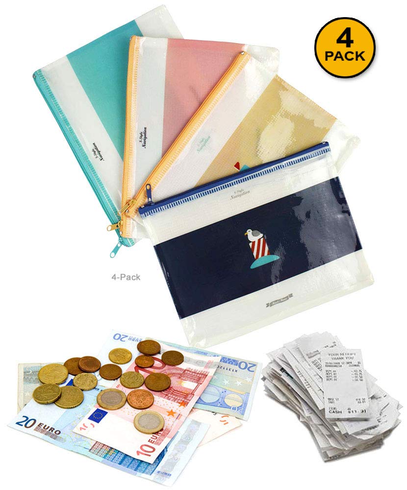 JAVOedge 4 Pack of Easy Storage or Travel PVC Mesh Bags (Blue, Light Blue, Peach, and Pink)