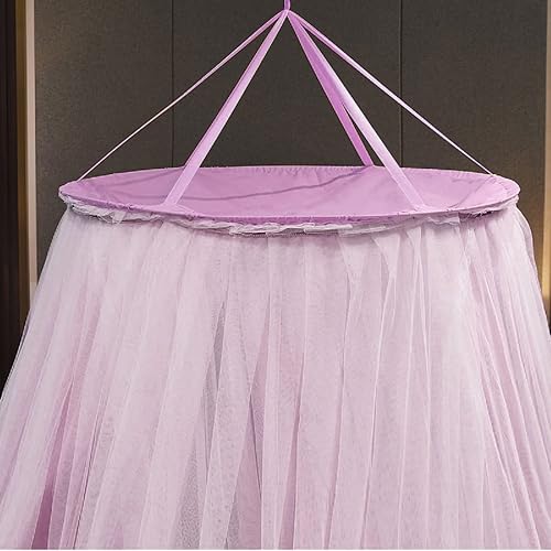 Vista 43 de Kertnic Toldo de cama de lujo para niñas y adultos, toldo de princesa de doble capa con encaje, mosquitera de cúpula redonda para tienda de campaña
