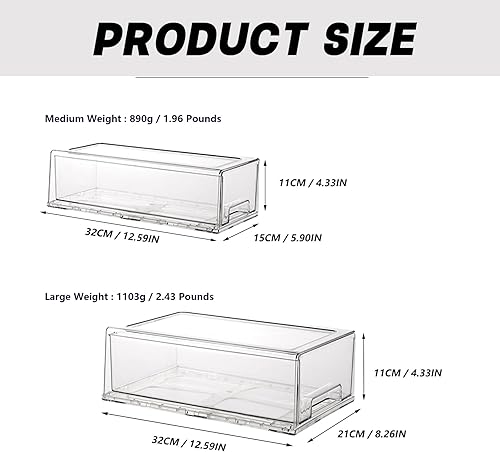 Miniatura 2 de Cajones de almacenamiento apilables, organizador extraíble transparente con asas y almohadillas antideslizantes para cocina, refrigerador,