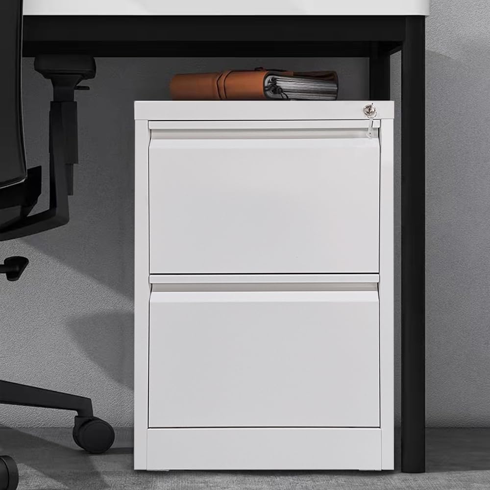 Panana Modern 2-Drawer Locking Under Desk File Cabinet Metal Storage Cabinet Chest of Drawers Side Table,White,W45.8xD62xH72.1cm, (BOFC06WH-2C)