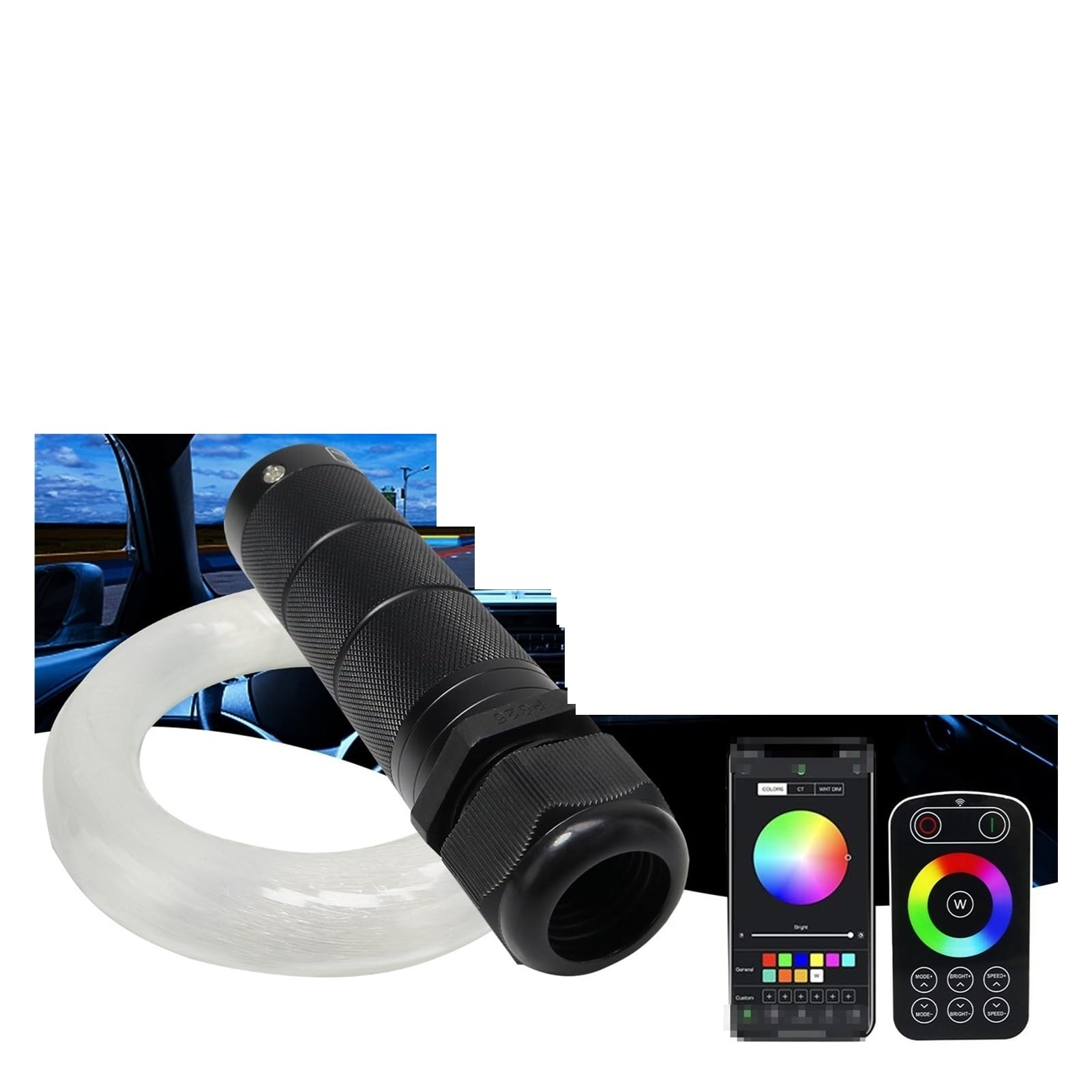 CUDTAPI LED Fiber Optic Light Engine DC12V 6W RGB Car Roof Star Lights LED Fiber Optic Ceiling Light Kits Mixed380-460pcs Optical With Touch(0.75mm 150pcs 2m)
